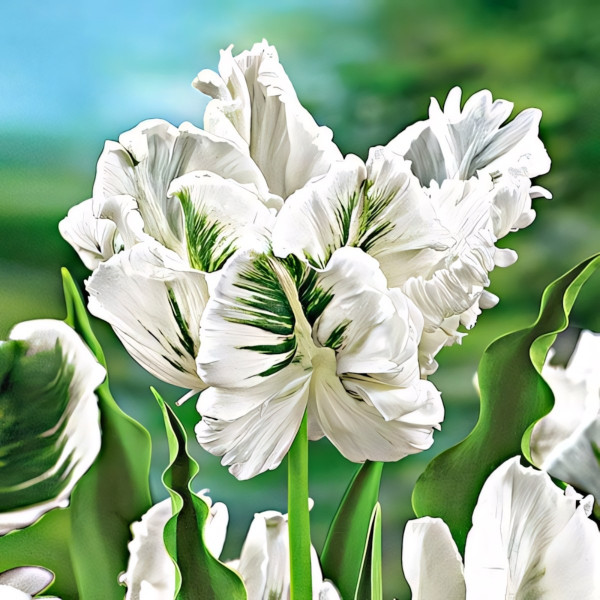 Луковицы Тюльпан попугайный Уайт Пэррот (в упаковке - 3шт.)